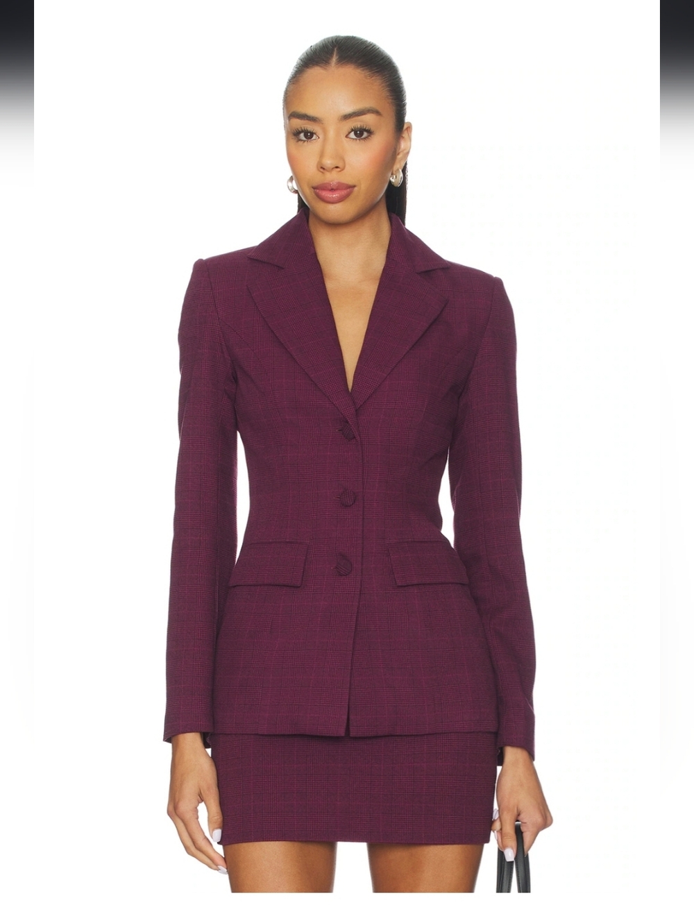 Aurelia Blazer in Wine Plaid